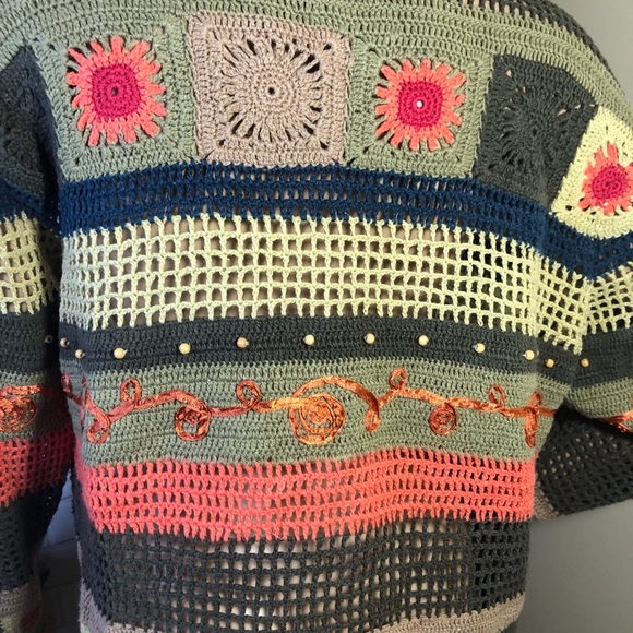 Colorful Crochet Button-Up Cardigan - Picture 8 of 9